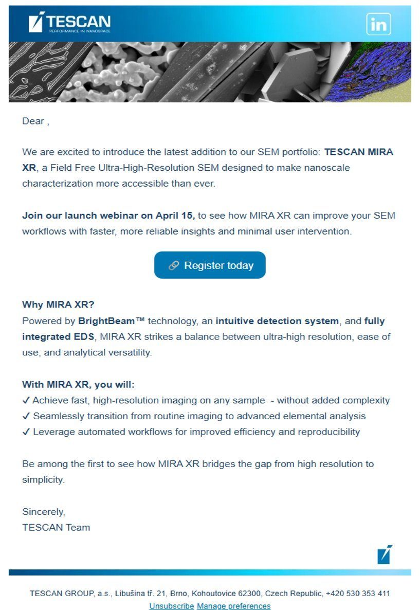发布研讨会的邮件邀请,只有一个报名按钮